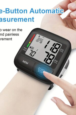 1pc Portable Wrist Blood Pressure Monitor, Automatic Digital Blood Pressure Device With Large LCD Display - Including Blood Pressure Wrist Strap And PP Box