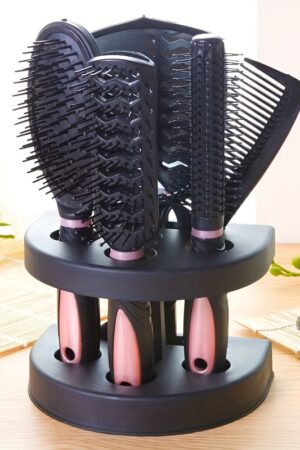 5pcs/Set Hairdressing Brush Holder Set, Hair Styling Brush With Mirror, Hairdressing Comb For All Hair Types